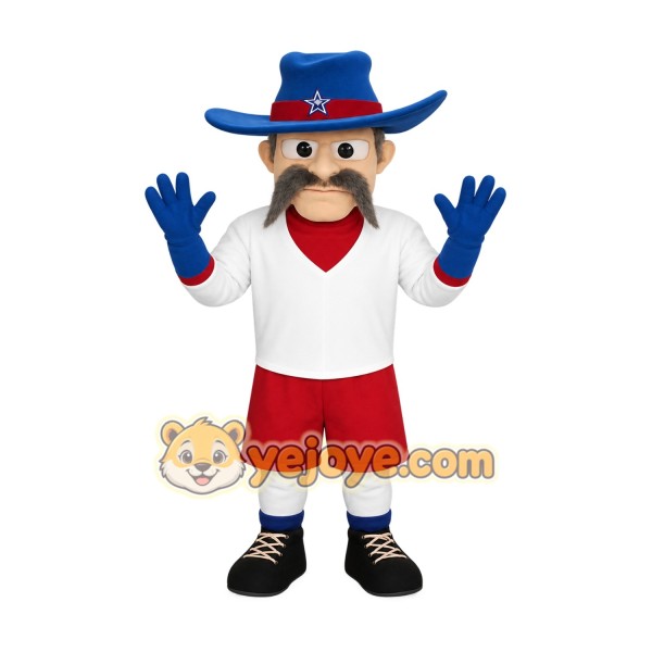 Blue Red White Mustached Cowboy Mascot Costume