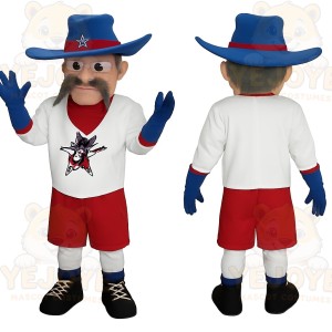 Blue Red White Mustached Cowboy Mascot Costume