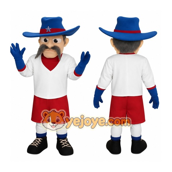 Blue Red White Mustached Cowboy Mascot Costume