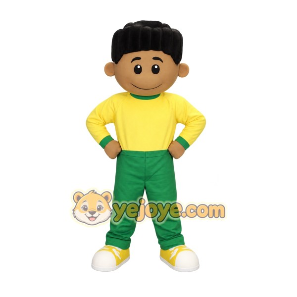 Yellow Green Black Haired Boy Mascot Costume