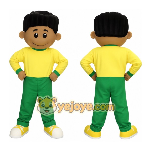 Yellow Green Black Haired Boy Mascot Costume