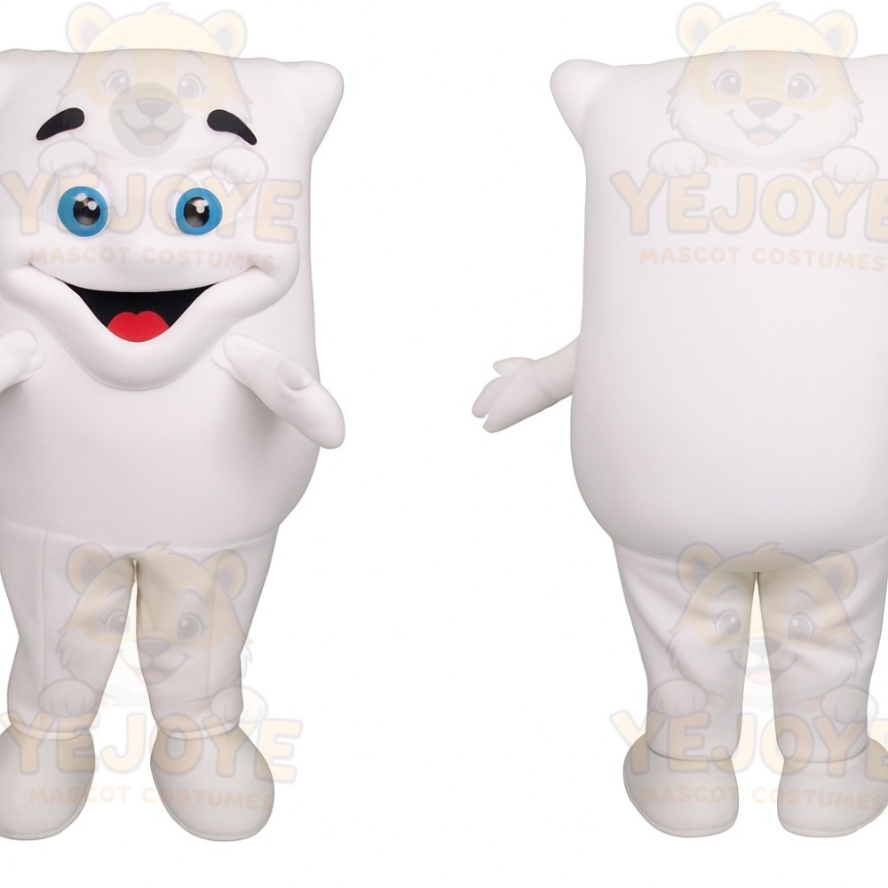 White Blue Eyed Tooth Mascot Costume