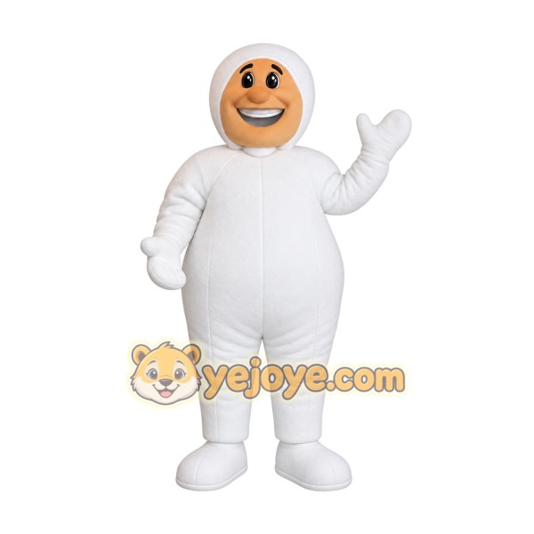 White Smiling Hooded Man Mascot Costume