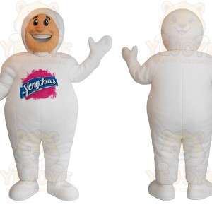 White Smiling Hooded Man Mascot Costume