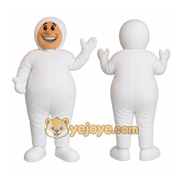 White Smiling Hooded Man Mascot Costume