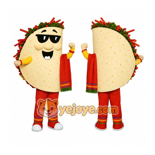 Beige Red Green Sunglasses Taco Mascot Costume