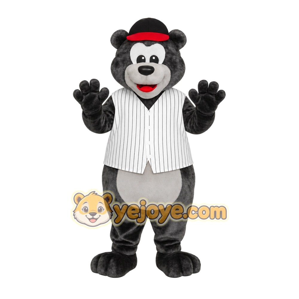 Gray Black Baseball Bear Mascot Costume Gray Black Baseball Bear Mascot Costume