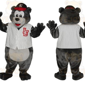Gray Black Baseball Bear Mascot Costume