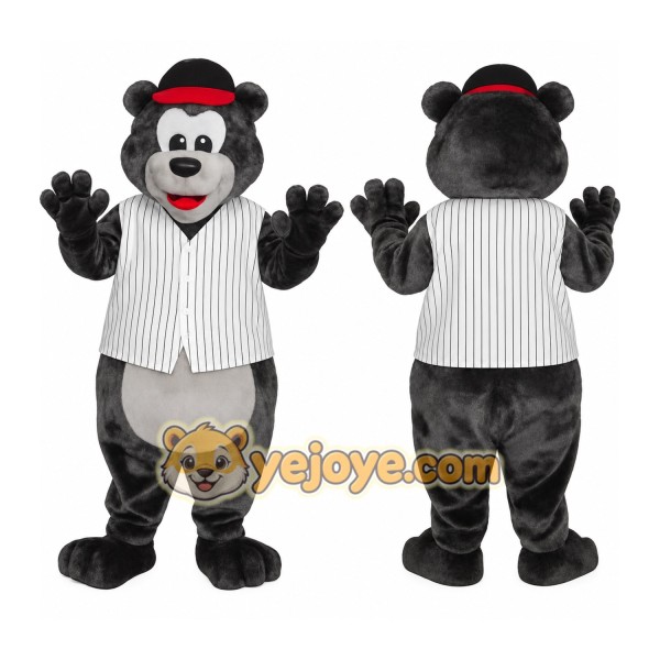 Gray Black Baseball Bear Mascot Costume