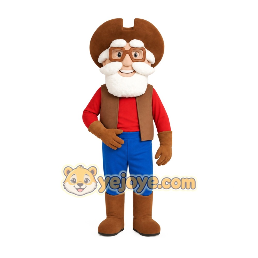 Brown Red Blue Old Man Cowboy Mascot Costume Brown Red Blue Old Man Cowboy Mascot Costume