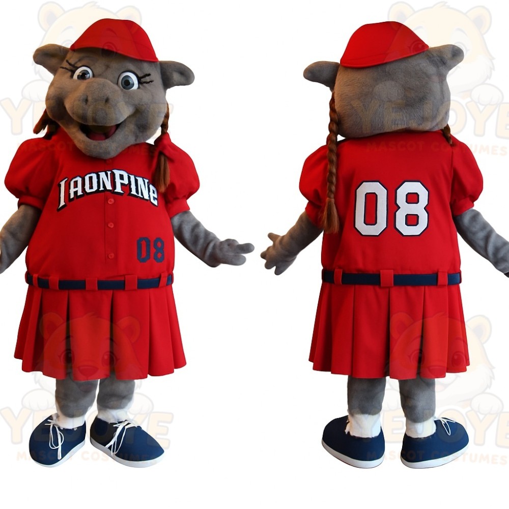 Gray Red Donkey Baseball Mascot Costume