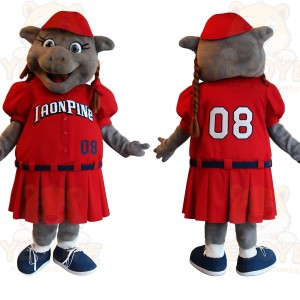 Gray Red Donkey Baseball Mascot Costume