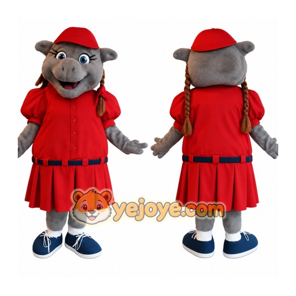 Gray Red Donkey Baseball Mascot Costume