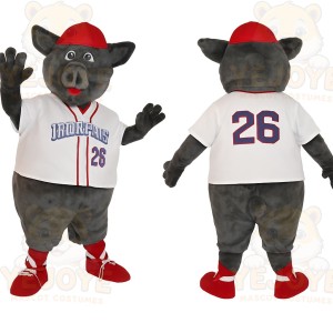 Gray Red Baseball Elephant Mascot Costume