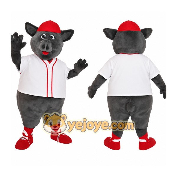 Gray Red Baseball Elephant Mascot Costume