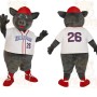 Gray Red Baseball Elephant Mascot Costume
