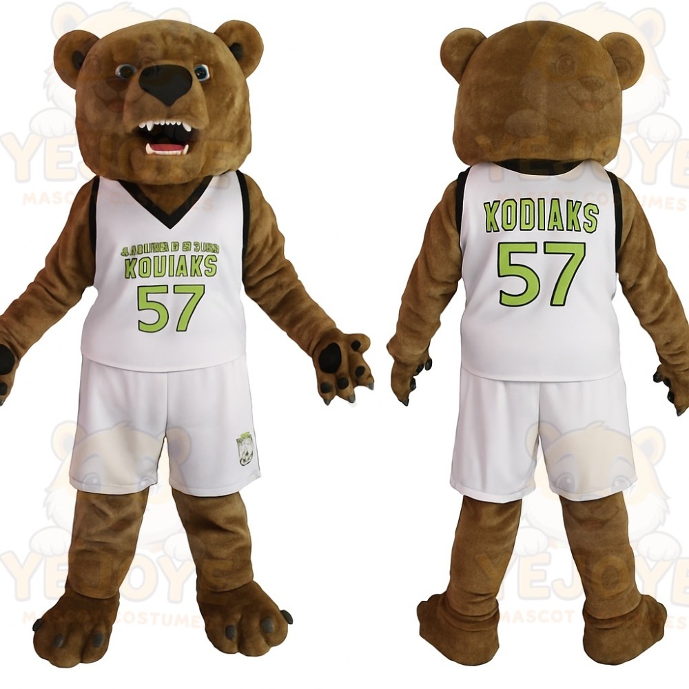 Brown White Basketball Bear Mascot Costume