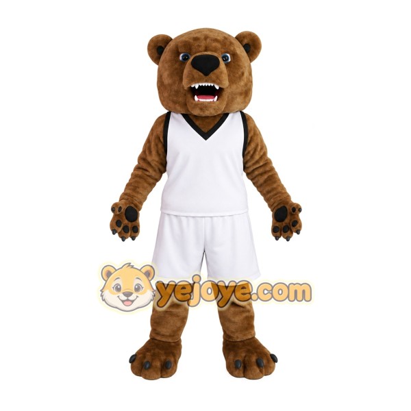 Brown White Basketball Bear Mascot Costume
