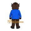 Dark Brown Bison In Blue Jacket Mascot Costume Dark Brown Bison In Blue Jacket Mascot Costume