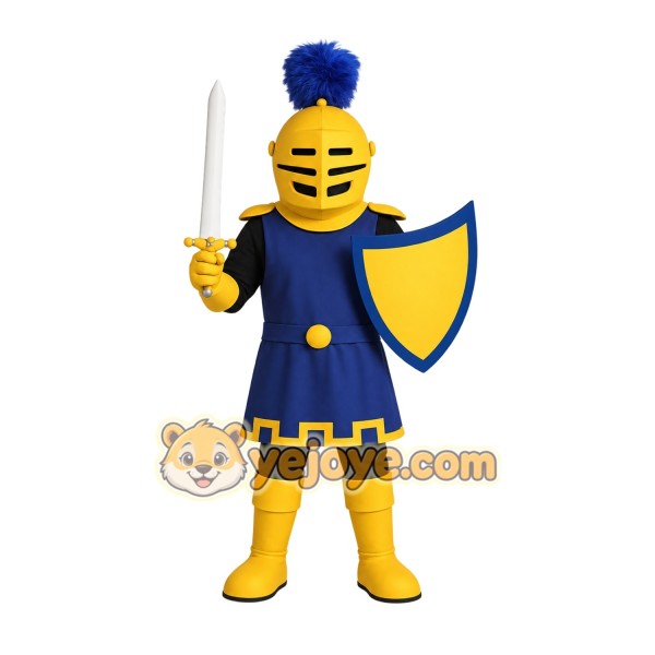 Blue Yellow Medieval Knight Mascot Costume