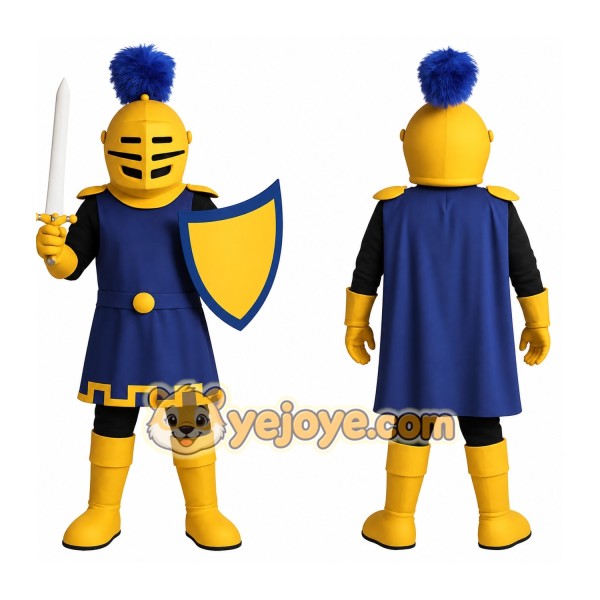 Blue Yellow Medieval Knight Mascot Costume
