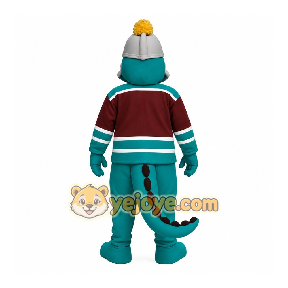 Teal Maroon Hockey Dragon Mascot Costume Teal Maroon Hockey Dragon Mascot Costume