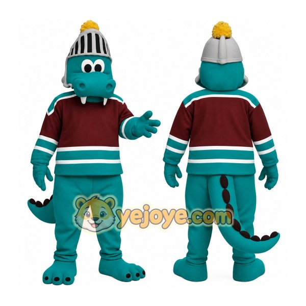 Teal Maroon Hockey Dragon Mascot Costume