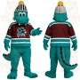 Teal Maroon Hockey Dragon Mascot Costume