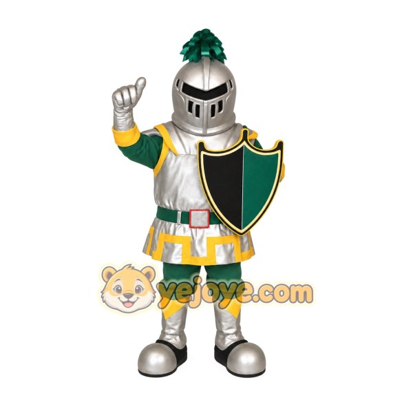 Silver Green Yellow Knight Mascot Costume