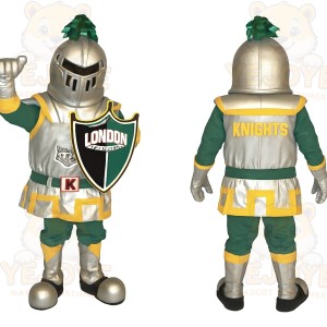 Silver Green Yellow Knight Mascot Costume