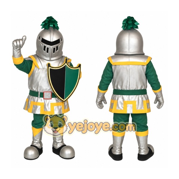 Silver Green Yellow Knight Mascot Costume