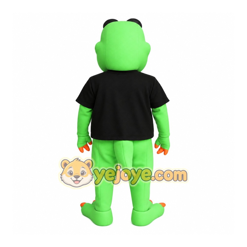 Green Frog in Black Shirt Mascot Costume