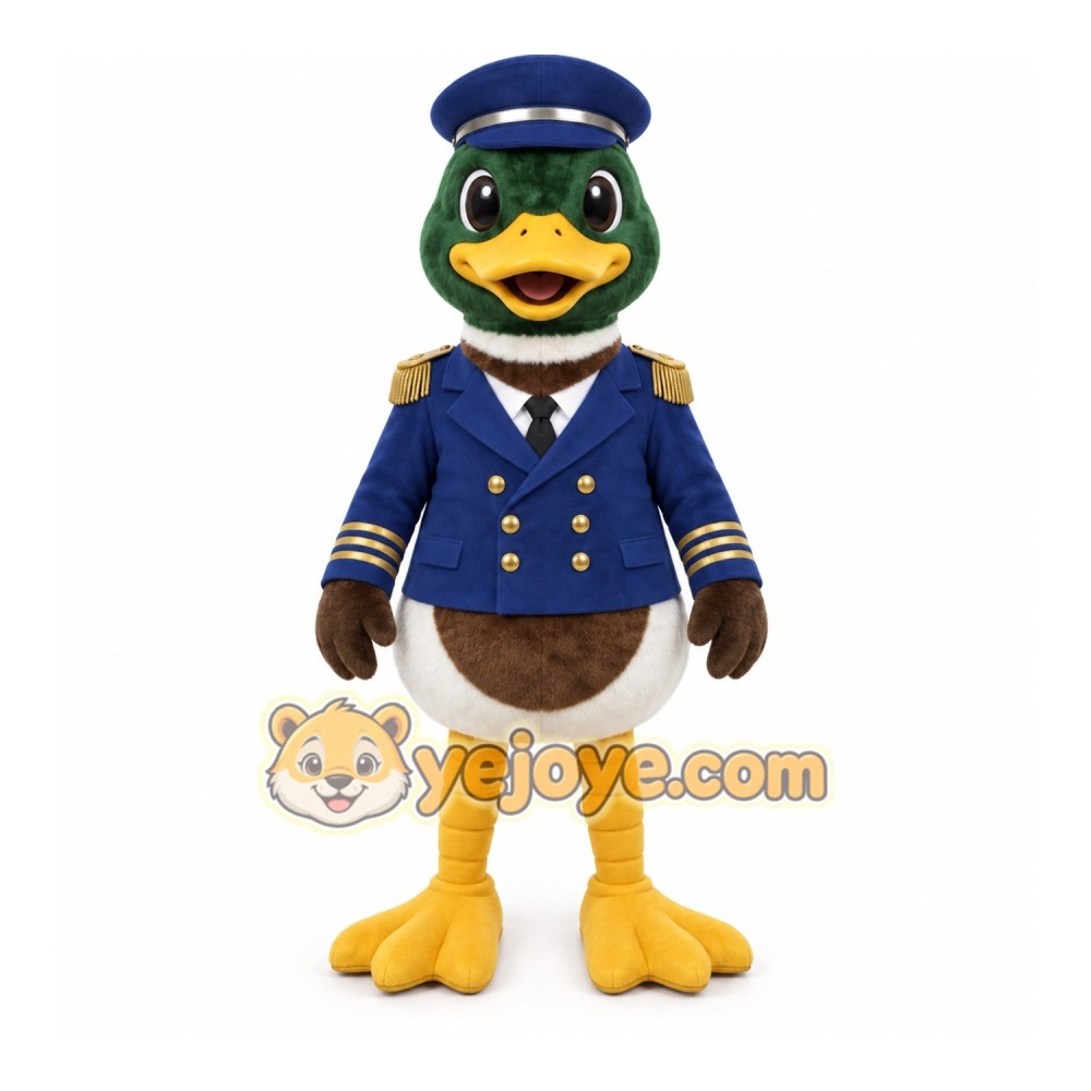 Blue Yellow Brown Duck Pilot Mascot Costume Blue Yellow Brown Duck Pilot Mascot Costume