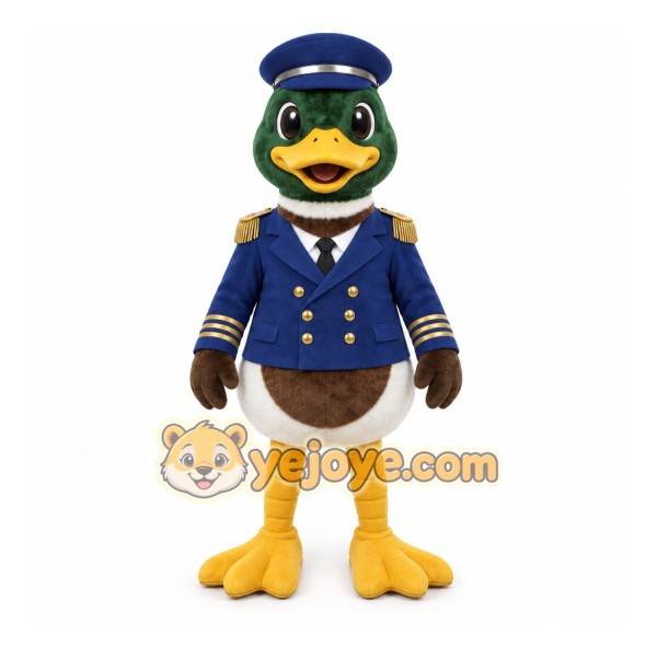 Blue Yellow Brown Duck Pilot Mascot Costume
