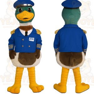 Blue Yellow Brown Duck Pilot Mascot Costume