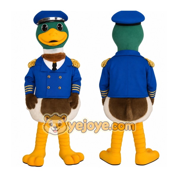 Blue Yellow Brown Duck Pilot Mascot Costume