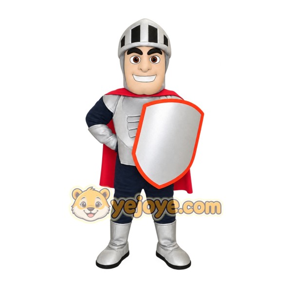 Silver Red Navy Armored Knight Mascot Costume