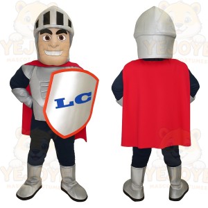 Silver Red Navy Armored Knight Mascot Costume