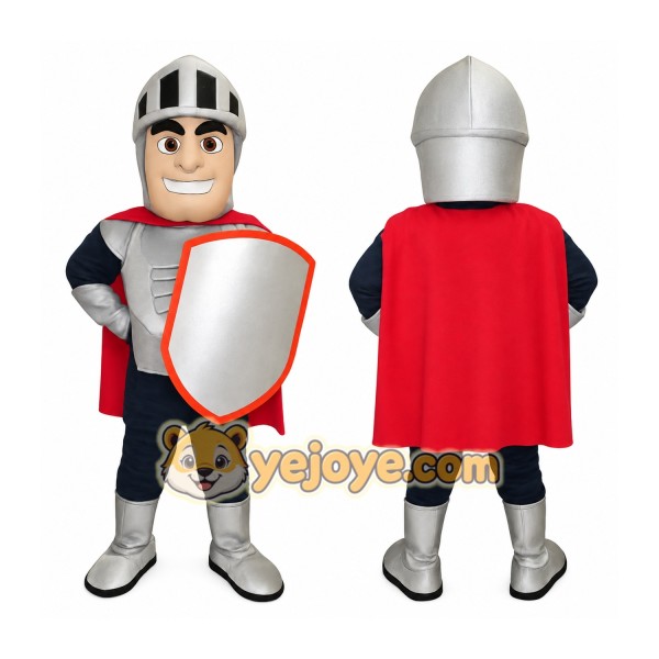 Silver Red Navy Armored Knight Mascot Costume