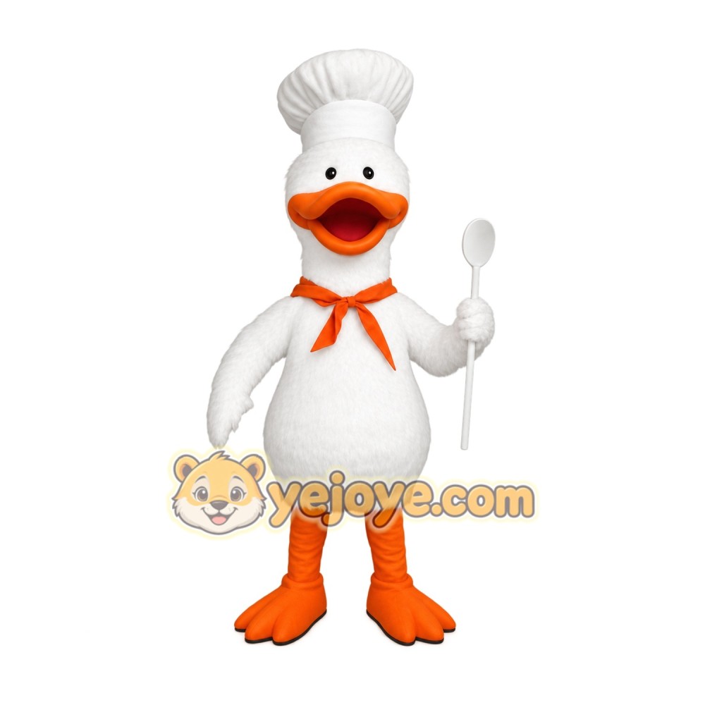 White Orange Chef Duck Mascot Costume