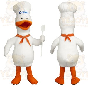 White Orange Chef Duck Mascot Costume