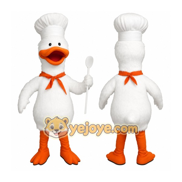 White Orange Chef Duck Mascot Costume