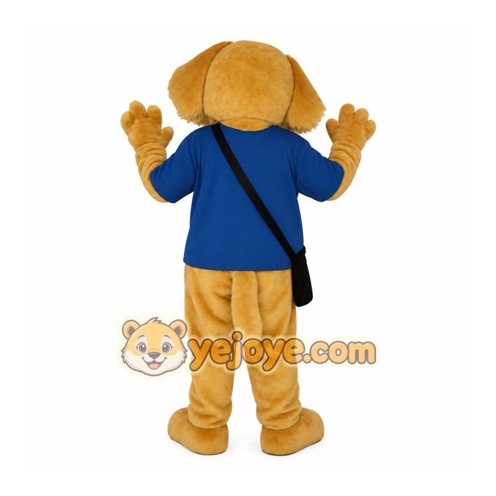 Golden Brown Dog With Blue Shirt Mascot Costume