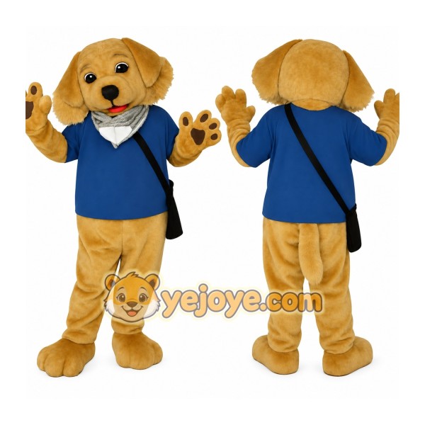 Golden Brown Dog With Blue Shirt Mascot Costume