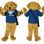 Golden Brown Dog With Blue Shirt Mascot Costume