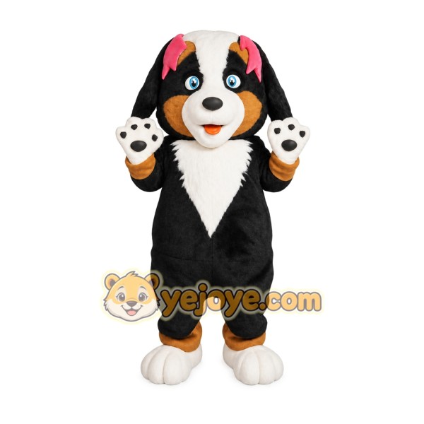 Black White Brown Pink Bow Dog Mascot Costume