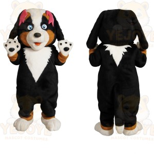 Black White Brown Pink Bow Dog Mascot Costume