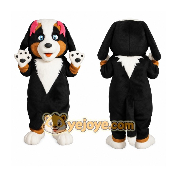 Black White Brown Pink Bow Dog Mascot Costume