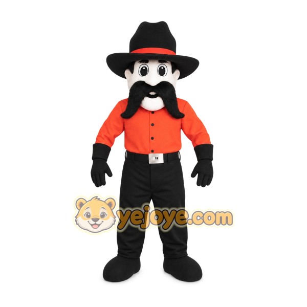 Orange Black Mustached Cowboy Mascot Costume