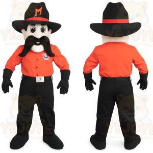 Orange Black Mustached Cowboy Mascot Costume